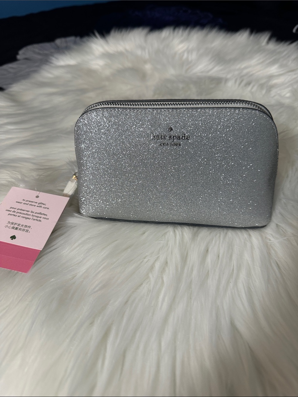 NWTS kate spade Silver Glitter Dome Cosmetic Pouch ♠️